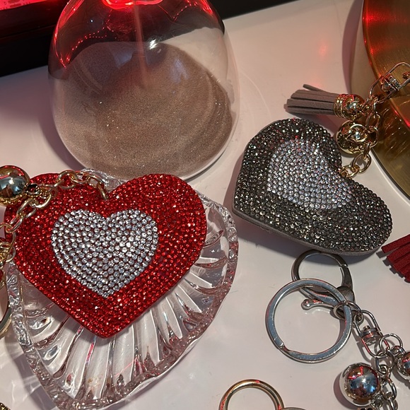 Red Heart Crystal Rhinestones Keychain with Tassel Bling - Picture 4 of 5